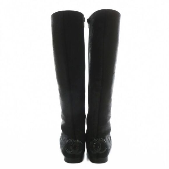 Chanel Long Boots Halaco Enamel Round Toe Side Zip Coco Mark 36 23cm (9.06in) - Picture 5 of 8